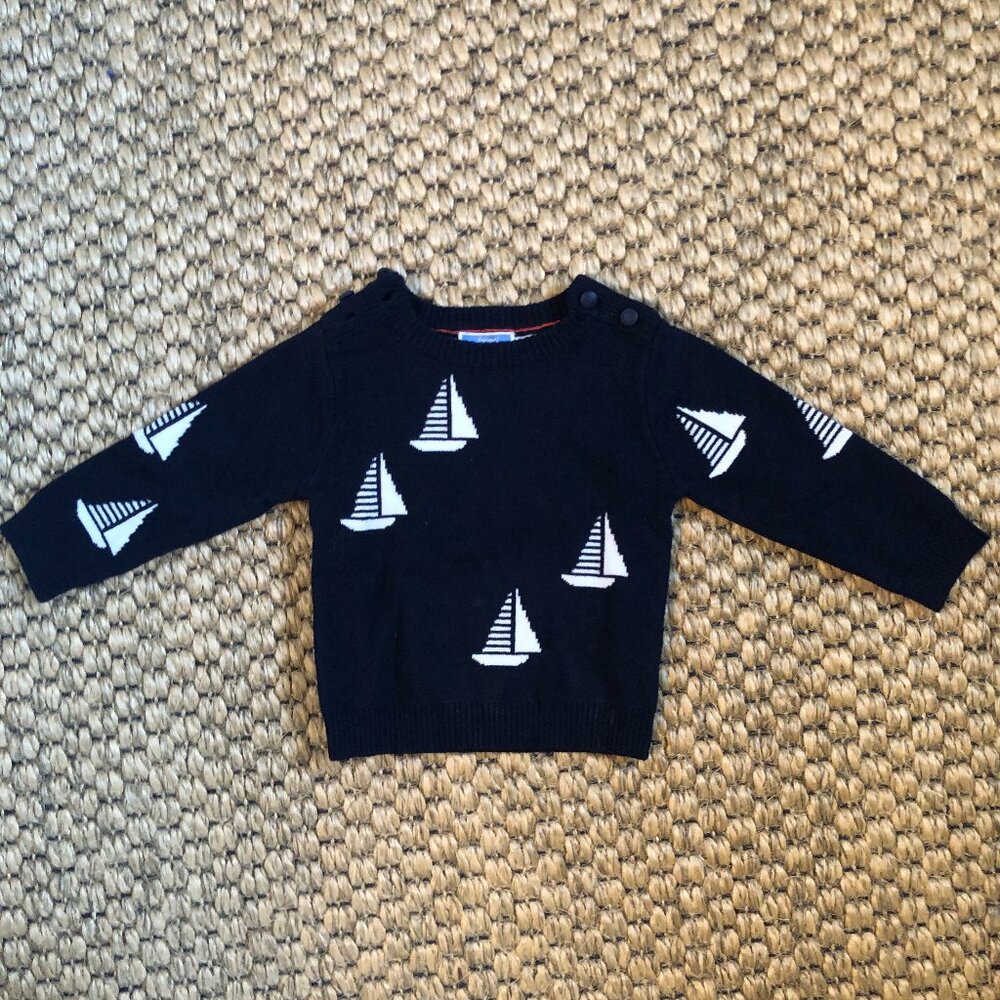Jacadi Boys Navy and White Sailboat Cotton Sweater, 18M
